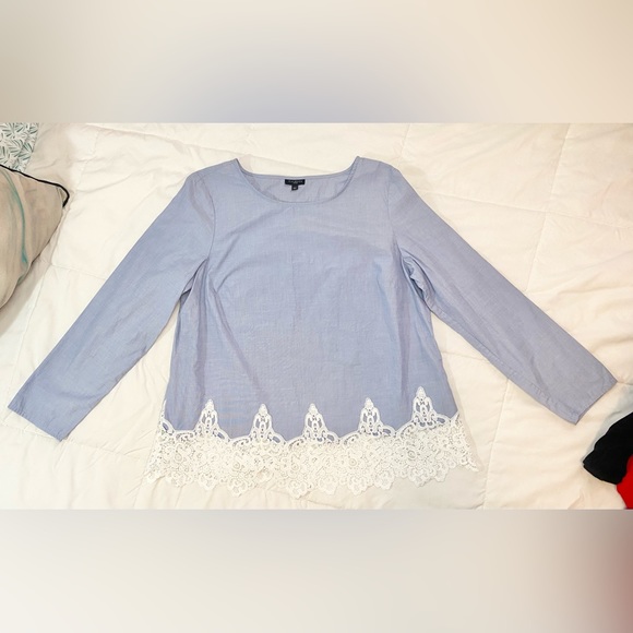 Talbots Blue Long Sleeve Top with Lace - Picture 3 of 9